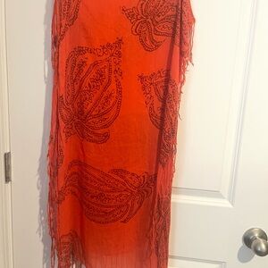 Orange Paisley Fringe Scarf Wrap 20x60
